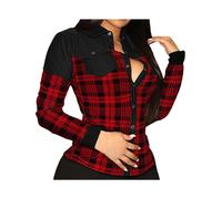 (Red, XL) 1Pc Stylish Women Top Turndown Collar Solid Color with Pockets Women Shirt Slim Faux Leather Cool V Neck Blouse for Daily Wear