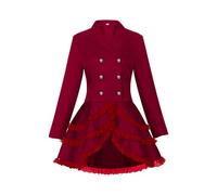 Red,XL,Medieval Steampunk Jacket for Women, Gothic Lapel Lace Irregular Hem Renaissance Halloween Costume, Medieval Cosplay Button Tailcoat Uniform