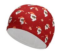 Red Xmas Pattern with Santa Funny Swim Cap for Adults Swimming Hat for Men Women Long And Short Hair