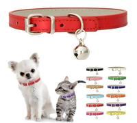 Red XS Dog Collar With Bell, Pu Leather Cat Collar With Bell Soft Puppy Collar Adjustable Buckle For Tiny Teacup XXS Extra Small Female Girls Kitten Pets Like Chihuahua, X-Small