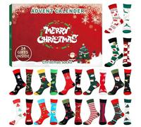 (Red, Xxl) 24Pcs Christmas Stocking Advent Calendar 24 Days Countdown Christmas Socks Different Christmas Pattern Holiday Socks For Men