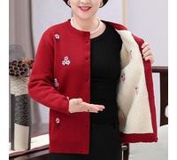 (red, XXXXL) Cardigans Plus Size Grandma Knitting Sweater New Middle-aged and Old Women Sweater Cardigan