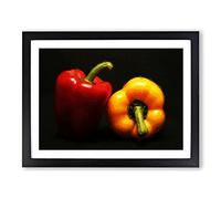 Red & Yellow Bell Pepper Modern Art Framed Print | A2 Black Framed Wall Art | Ready to Hang | Modern Nature Picture | Living Room Bedroom Lounge Office