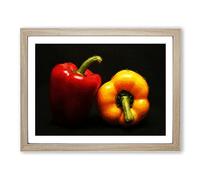 Red & Yellow Bell Pepper Modern Art Framed Print | A2 Oak Framed Wall Art | Ready to Hang | Modern Nature Picture | Living Room Bedroom Lounge Office