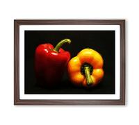 Red & Yellow Bell Pepper Modern Art Framed Print | A4 Walnut Framed Wall Art | Ready to Hang | Modern Nature Picture | Living Room Bedroom Lounge Office