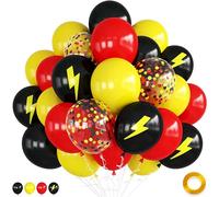 Red Yellow Black Balloons, 12 inch Lightning Cartoon Ball Anime Balloons Birthday Decorations, Lightning Printed Balloons Red and Black Confetti Balloon for Boys Superhero Theme Race Car Party Decor