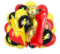 Red Yellow Black Balloons, 40 Inch Red 1 balloon number Lightning Bolt Balloon Confetti Balloons for Toy Carnival Party Decorations 1st Birthday Decorations for Boys (Red 1)