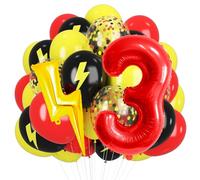 Red Yellow Black Balloons, 40 Inch Red 3 balloon number Lightning Bolt Balloon Confetti Balloons for Toy Carnival Party Decorations 3th Birthday Decorations for Boys (Red 3)