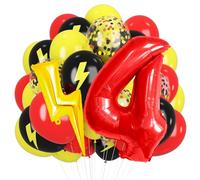 Red Yellow Black Balloons, 40 Inch Red 4 balloon number Lightning Bolt Balloon Confetti Balloons for Toy Carnival Party Decorations 4th Birthday Decorations for Boys(Red04)