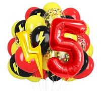 Red Yellow Black Balloons, 40 Inch Red 5 balloon number Lightning Bolt Balloon Confetti Balloons for Toy Carnival Party Decorations 5th Birthday Decorations for Boys(Red05)