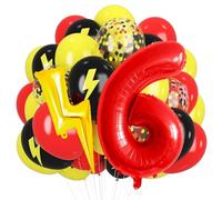Red Yellow Black Balloons, 40 Inch Red 6 balloon number Lightning Bolt Balloon Confetti Balloons for Toy Carnival Party Decorations 6th Birthday Decorations for Boys(Red06)
