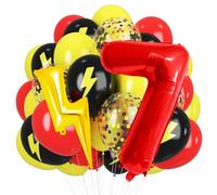Red Yellow Black Balloons, 40 Inch Red 7 balloon number Lightning Bolt Balloon Confetti Balloons for Toy Carnival Party Decorations 7th Birthday Decorations for Boys(Red07)