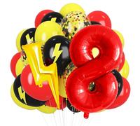 Red Yellow Black Balloons, 40 Inch Red 8 balloon number Lightning Bolt Balloon Confetti Balloons for Toy Carnival Party Decorations 8th Birthday Decorations for Boys(Red08)