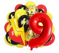 Red Yellow Black Balloons, 40 Inch Red 9 balloon number Lightning Bolt Balloon Confetti Balloons for Toy Carnival Party Decorations 9th Birthday Decorations for Boys (Red 9)