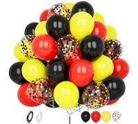 Red Yellow Black Balloons, 60 pcs 12 Inch Matte Red Black Yellow Confetti Latex Balloons with Ribbon for Boys Kids Birthday Baby Shower Wedding Engagement Carnival Racing Car Sports Party Decoration
