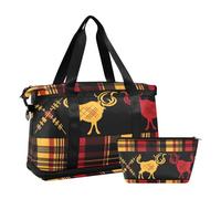 Red Yellow Black Buffalo Plaid Large Carry On Bag with Wet Pocket Adjustable Strap Gym Bag for Workout 2 Pcs Set for Men Women