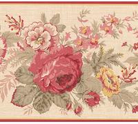 Red Yellow Blooming Flowers Floral Wallpaper Border Retro Design, Roll 15' x 6''