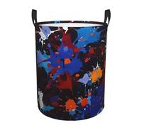 Red Yellow Blue And Black Art Circular Laundry Basket Hamper, Large Capacity Washing Baskets, Water Repellent & Collapsible Dirty Clothes Hamper With Handle, Organizer For Bedrooms & Bathrooms