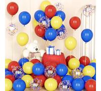 Red Yellow Blue Balloons, 50 Pcs 12 Inch Matte Red Yellow Blue Confetti Latex Balloons with 2 Ribbons for Boys Girls Birthday Baby Shower Carnival Party Decorations