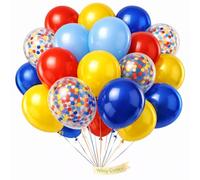 Red Yellow Blue Balloons Pack 30pcs 10 Inch Light-Blue & Confetti Latex Balloons Carnival Circus Balloons for Birthday Carnival Party Wedding Baby Shower Decorations Party Supplies