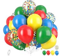 Red Yellow Blue Balloons, Rainbow Assorted Latex Balloons, Red Blue Green Yellow with Colourful Confetti Balloons, for Birthday, Festival, Carnival Circus, Robot Blocks, Video Game Party Decoration