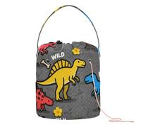 Red Yellow & Blue Dinosaurs "wild Mighty" Design Crochet Bag Crochet Organizer Bag with Holes Crochet Tote for Crochet Tool Crochet Project