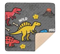 Red Yellow & Blue Dinosaurs "Wild Mighty" Design Large Stylish Baby Playmat for Floor Non-Toxic Travel Play Mat for Baby Kids Toddlers Infants, 50'' x 50''