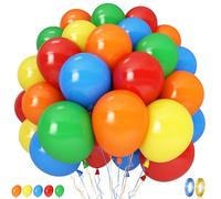 Red Yellow Blue Green Balloons, 60PCS Red Orange Blue Balloons, Rainbow Cartoon Theme Primary Color Latex Balloon for Kids Birthday Baby Shower Festival Carnival Circus Party Decorations Supplies