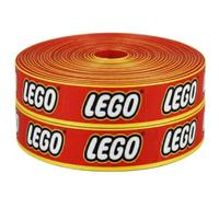 Red & Yellow Building Brick Birthday Ribbon 2m x 22mm - Personalised Birthday Decorations Cake Decoration Ribbon for Party Decor, Gift Wrap, Bows, Boxes, Bags, Cards, Art, Craft & Cake Toppers