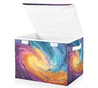 Red Yellow Cosmic Swirl Abstract Artwork Storage Boxes with Lids Large Fabric Storage Box Foldable Cube Lidded Storage Bins for Shelves Clothes Bedroom 42x32x30cm