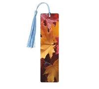 Red Yellow Fall Maple Leafs Wood Bookmark for Men Women Reading Wooden Bookmarks Unique Handmade Book Marks with Tassel Pendant Craft Bookmark for Book Lovers Birthday Teachers Gift