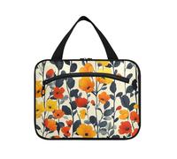 Red Yellow Flowers Black Leaves Modern Scandinavian Hanging Toiletry Bag for Men with Hook, Designer Portable Snack Bag for Traveler Backpacking estuche de maquillaje para Mujer L