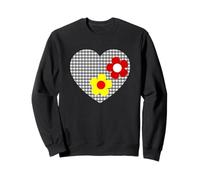 Red Yellow Flowers in Black White Tartan Heart Shapes Mania Sweatshirt