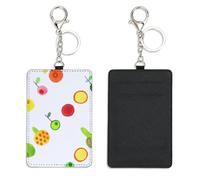 Red Yellow Fruits Work Card Holder with Keyring Bus Pass Holder for Men Women with 2 Card Slots Slim Wallet for Nurse Teacher Student Meal Bank Credit Cards Daily Use Nurse Essentials