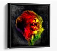 Red & Yellow Lion Sketch Canvas Floater Frame Square Print Picture Art - Black Frame 30 inch wide x 30 inch high