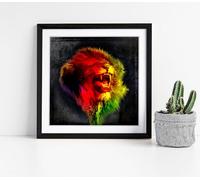 Red & Yellow Lion Sketch Stunning Framed Wall Art Picture Print Square - 45cm wide x 45cm high - Black Frame