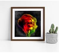 Red & Yellow Lion Sketch Stunning Framed Wall Art Picture Print Square - 45cm wide x 45cm high - Walnut Frame