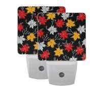 Red Yellow Maple Leave Night Light 2 Pack Plug in Wall with Dusk to Dawn Sensor Led Lamp for Women Men Night Lights Plug in Wall Decor for Bedroom Kitchen Corridor, 0.5W