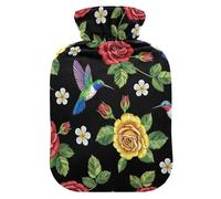 Red Yellow Roses Birds Hot Water Bottle with Velvet Cover Hot Water Bag for Neck, Shoulder and Menstrual Cramps Small
