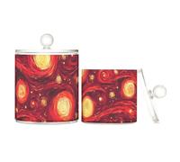 Red-yellow Sky Circles Clear Plastic storage boxes with lid Pantry Essentials Decorative small storage bins for Cotton Swabs,Cotton Pads,Floss Picks,Paper Clips,s 2 Pack
