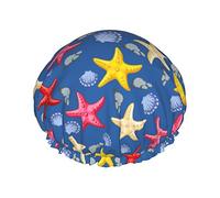 Red Yellow Starfish Shower Cap Waterproof Luxury Shower Caps for Women Reusable Bath Hair Cap Fashion Shower Hat with Elastic Easy to Wear