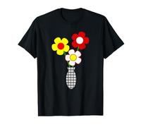 Red Yellow White Flowers in Tartan Pot Shapes Mania Value Graphic T-Shirt
