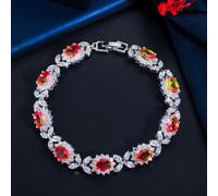 (red,yellow) WWJ Rainbow Mystical Cubic Zirconia Leaf Design Tennis Bracelet for Women