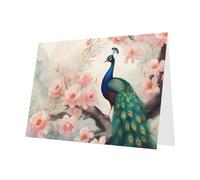 Red YYHWHJDE Beautiful Peacock and Floral Picture Greeting Card 6x4 in with Double-Sided Pearl Effect and Environmentally Friendly Ink