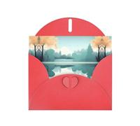 Red YYHWHJDE Fallen leaves on a tranquil lake Picture Greeting Card 6x4 in with Double-Sided Pearl Effect and Environmentally Friendly Ink