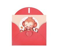 Red YYHWHJDE Happy little monkey Prints Greeting Card 6x4 Inches - Fashionable and Unique Design for Various Occasions