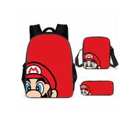 (Red2) 3pcs Super Mario School Bag Backpack Shoulder Pencil Case Suitable For Kids