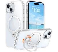 Red2Fire Compatible with iPhone 15 Case with Magnetic 360° Spin O-Ring Kickstand, Slim Thin Military-Grade Phone Case 6.1 inch,Clear