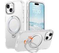 Red2Fire Compatible with iPhone 15 Case with Stand Magnetic 360° Spin O-Ring Kickstand, Translucent Matte Military-Grade Phone Case 6.1 inch,Clear Matte