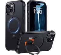 Red2Fire Compatible with iPhone 15 Case with Stand Magnetic 360° Spin O-Ring Kickstand, Translucent Matte Military-Grade Phone Case 6.1 inch,Black